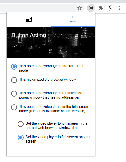 Full Screen Chrome extension - Button action