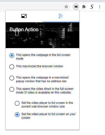 Full Screen Chrome extension opens on the Double Click menu