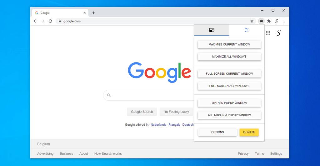 Full Screen Chrome extension - Double Click menu