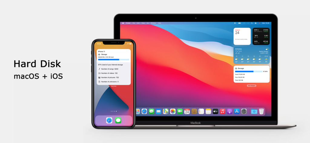Hard Disk widgets on iOS 14 that on the iPhone and macOS Big Sur
