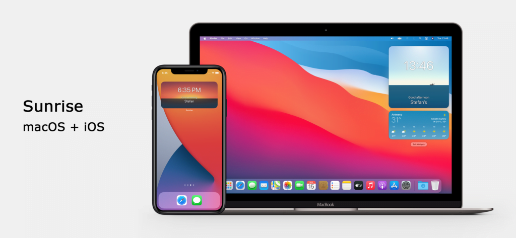 Sunrise widgets on iOS 14 that on the iPhone and macOS Big Sur