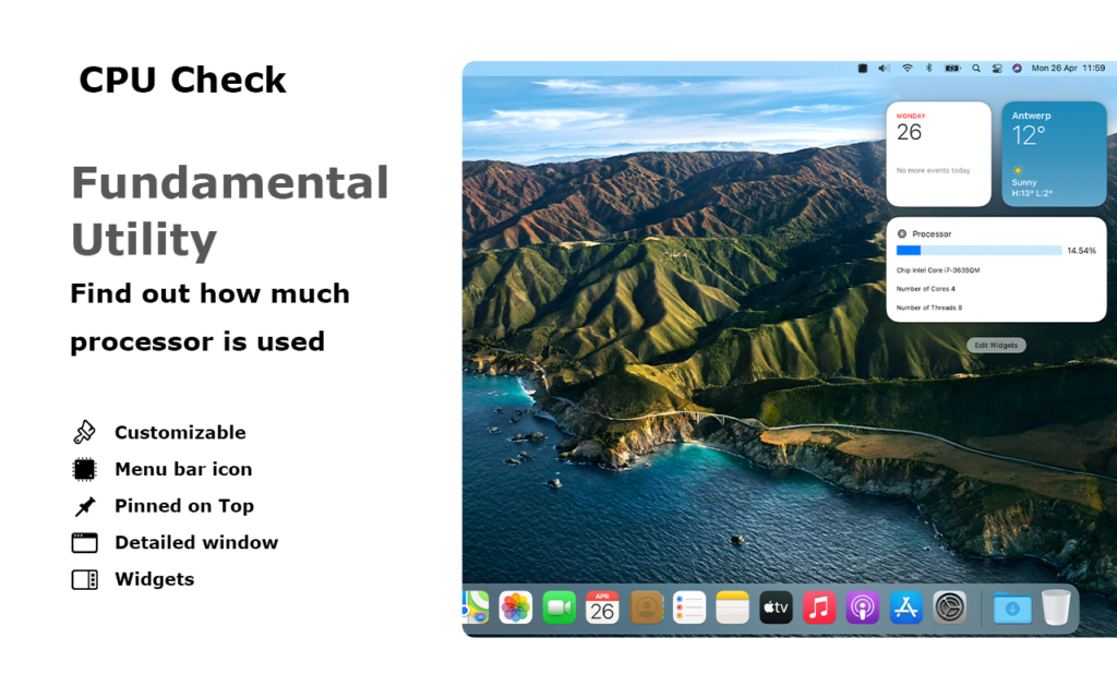CPU Check app on macOS Big Sur with the notification widget visible