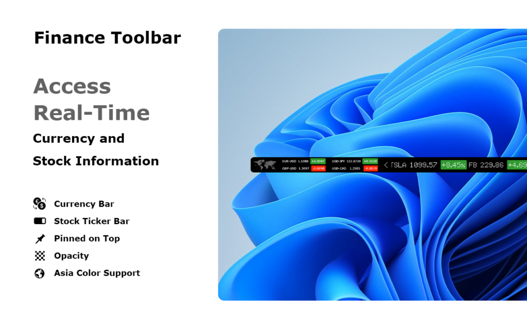 Finance Toolbar stock ticker app running Windows 11