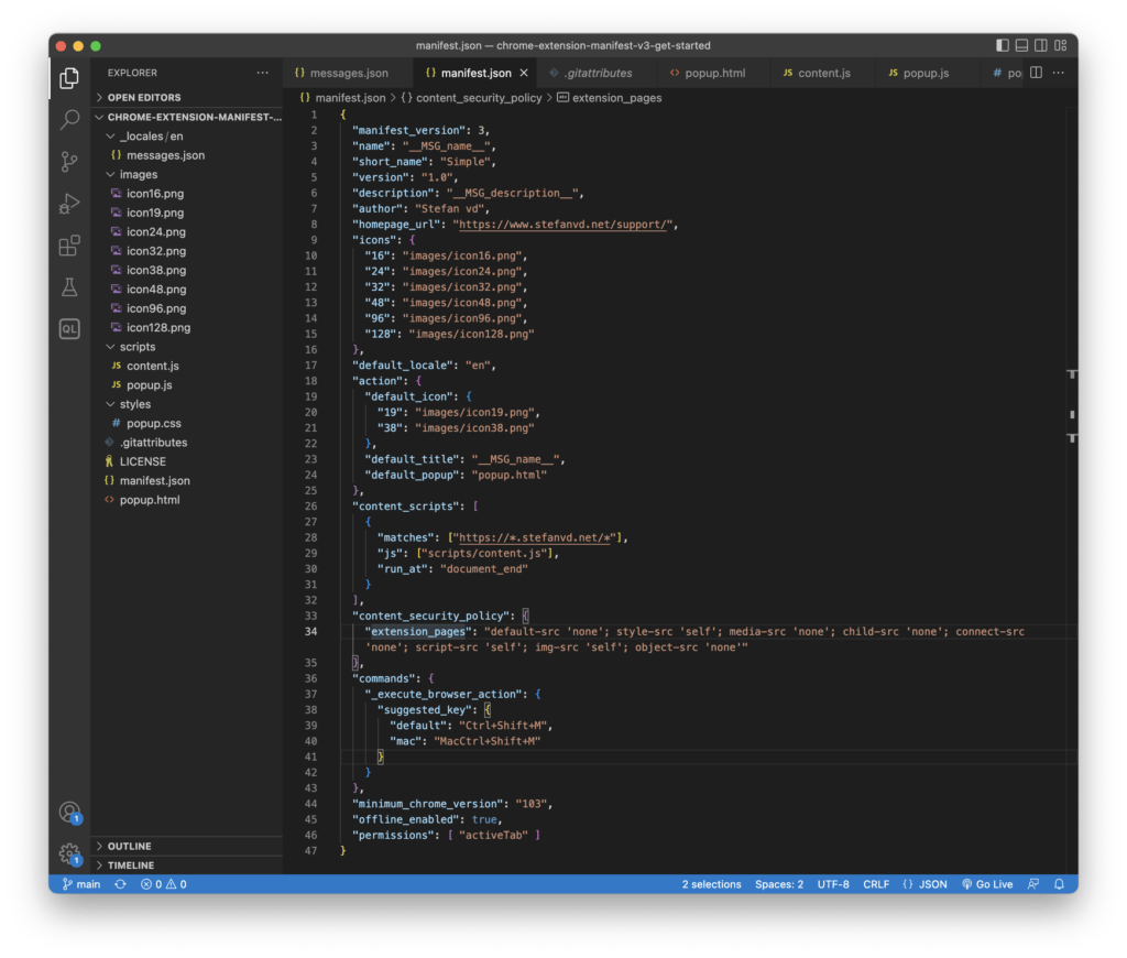 Visual Studio Code on the Google Chrome extension Manifest V3 for beginners