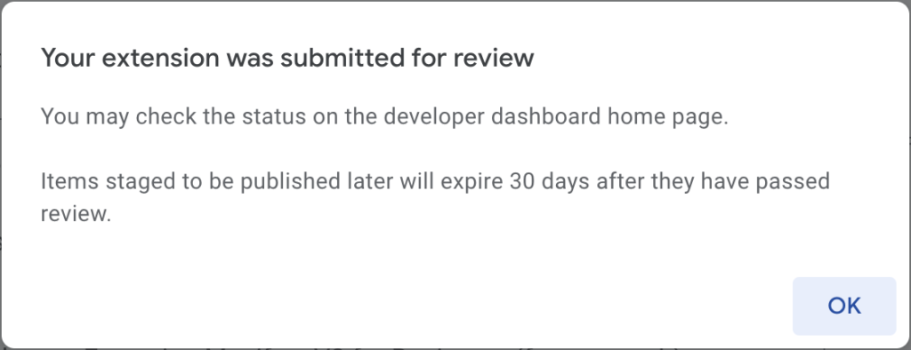 A review of the Chrome extension is pending at the Chrome Web Store