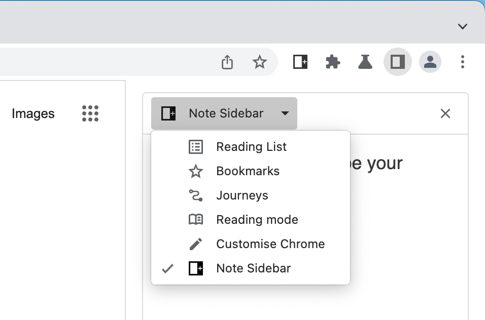 Note Sidebar from the Chrome side panel menu item