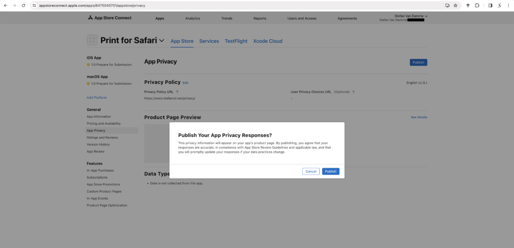 Publish your app privacy responses