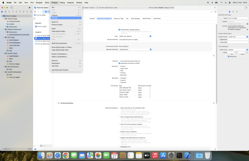 Archive Safari Extension Manifest V3