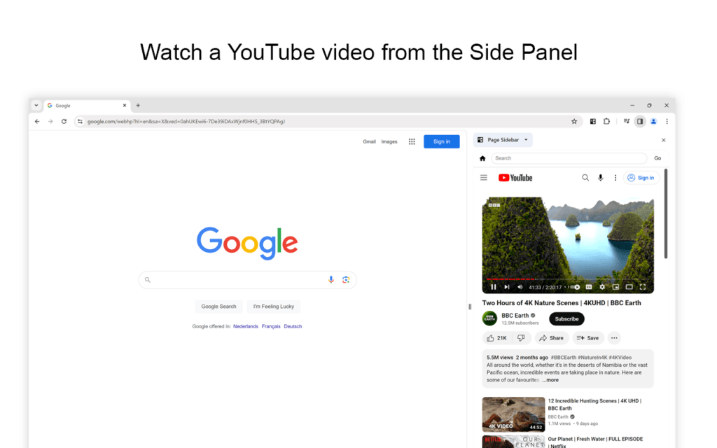 Watch a YouTube video in the sidebar when browsing the web
