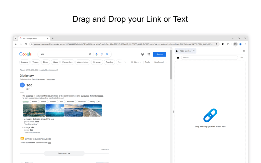 Drag and Drop your Link or Text in the Page Sidebar browser extension