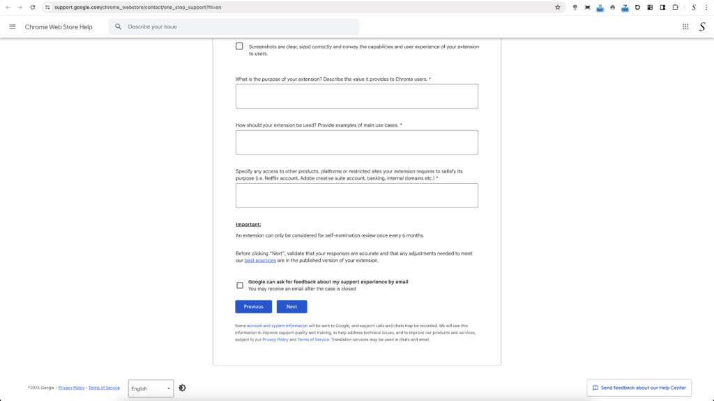 Next button to submit your nomination to the Chrome Web Store team