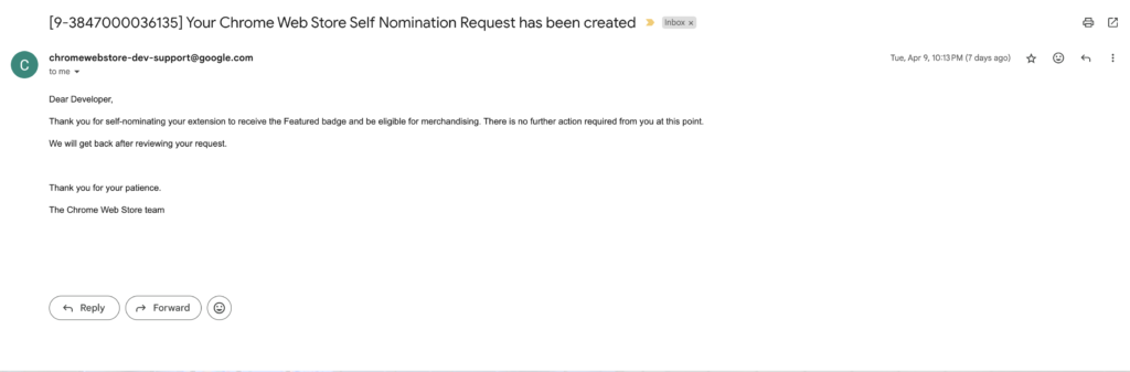 A nomination request has been created