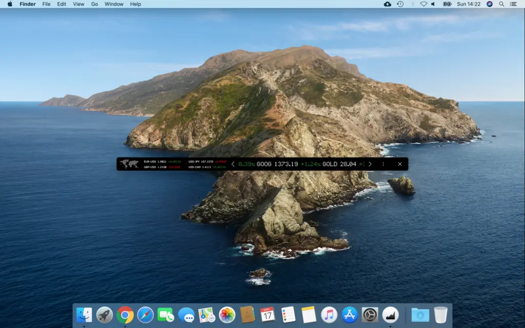 Finance Toolbar on the Mac desktop on macOS Catalina