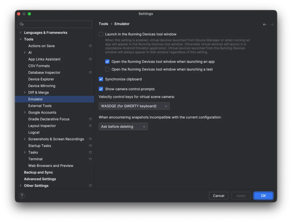 Android Studio Settings window