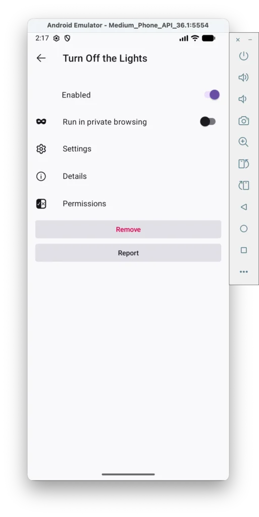 Turn Off the Lights extension page