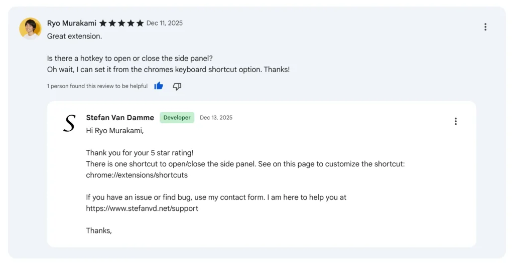 Page Sidebar Chrome extension review with the developer's reply