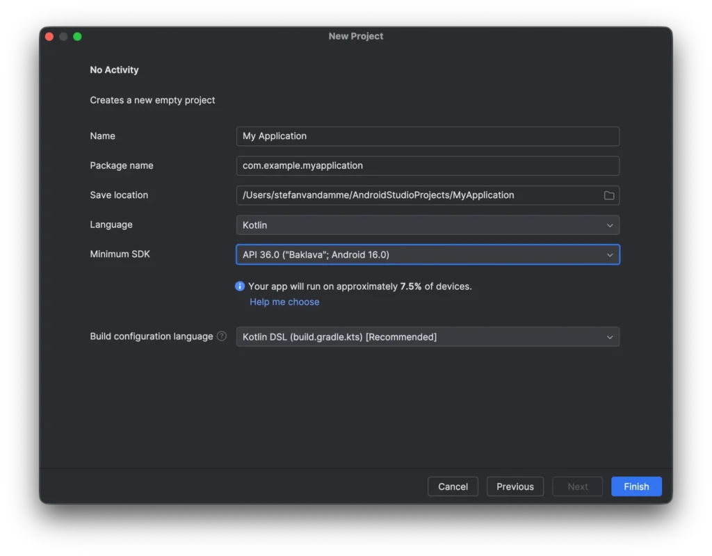 Project description window in Android Studio