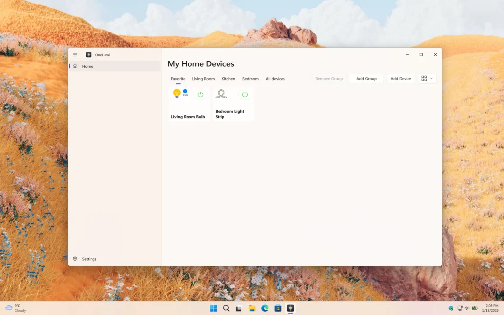 OneLumi overview page with all your favorite devices