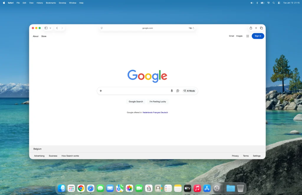 macOS 26 with Safari web browser open