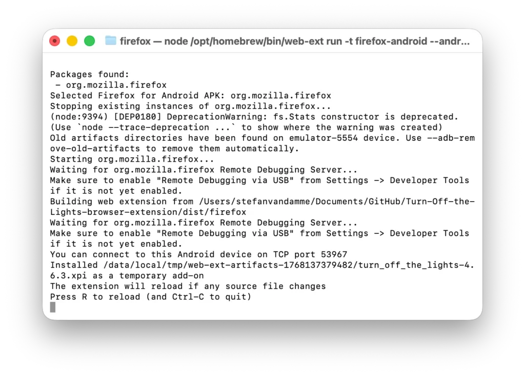 Terminal window with the last message to quit debugging press ctrl + c