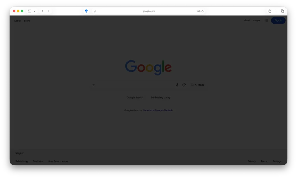 Dimmed web page in Safari web browser