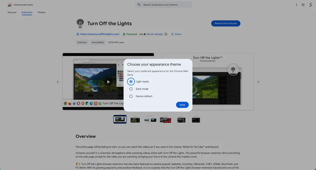 Chrome Web Store Light Mode appearance theme