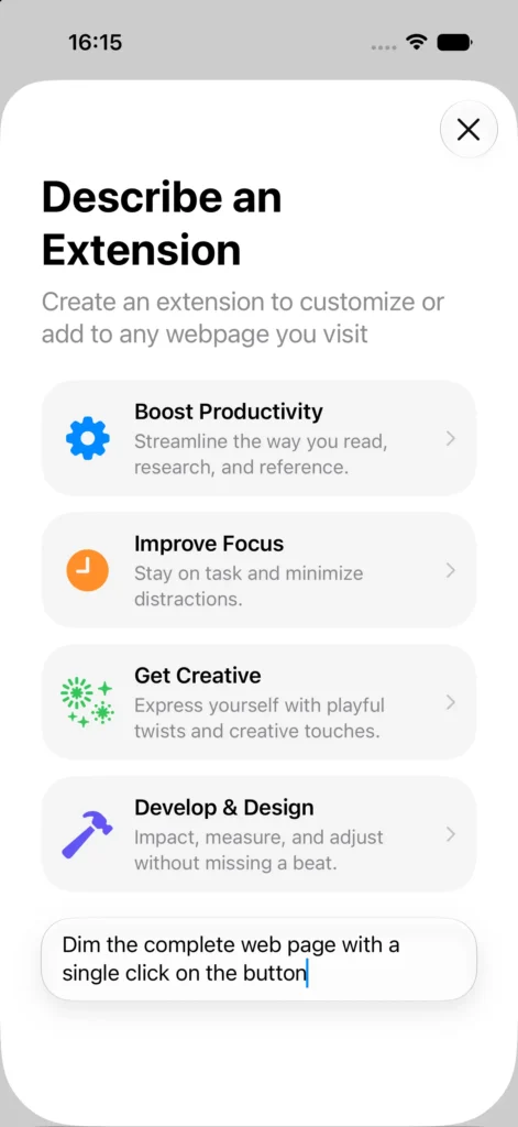 Safari Describe an Extension prompt box