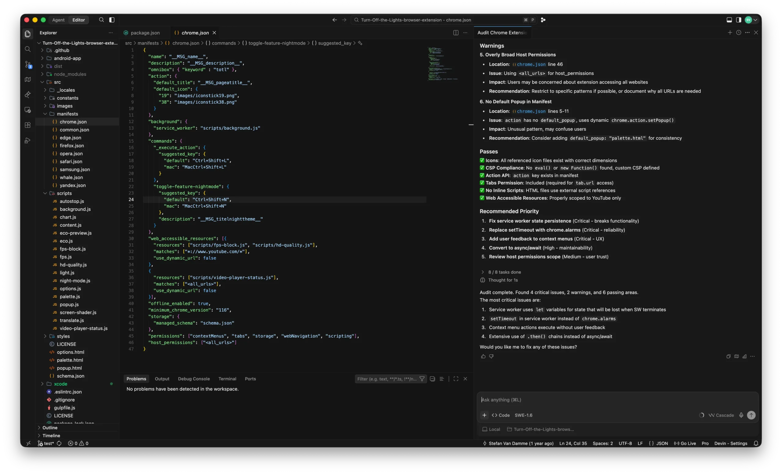 Passes the Chrome extension audit report