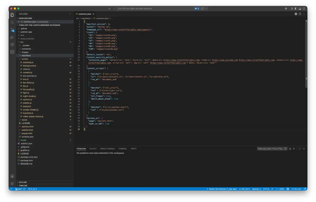 Turn Off the Lights browser extension in the Visual Studio Code app