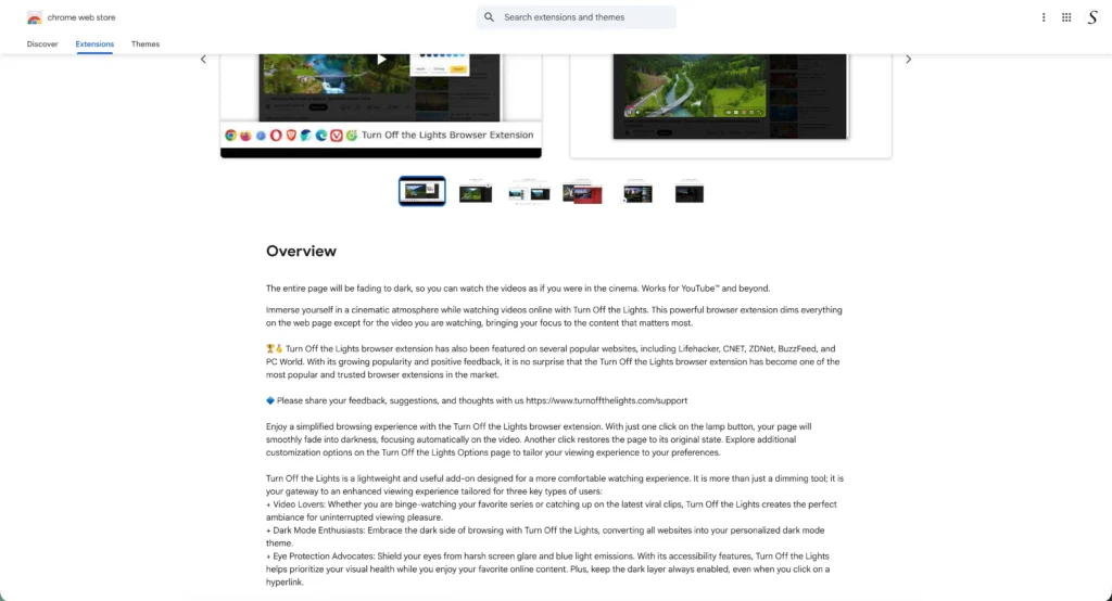 Get more users by clearly describing your target user profiles in the Chrome Web Store listing for Turn Off the Lights.