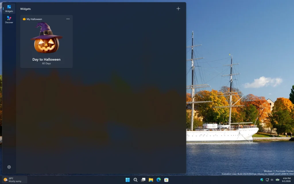 My Halloween Windows 11 widget in Dark Mode