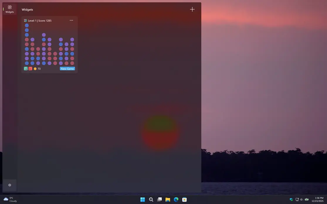 Bubble Breaker Windows 11 Widget in Dark Mode