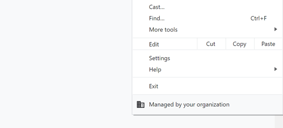 Managed by your organization Google Chrome web browser