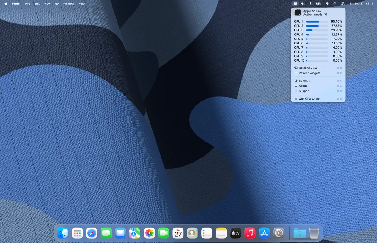 Or see all your CPU progress bars in Apple menu bar panel