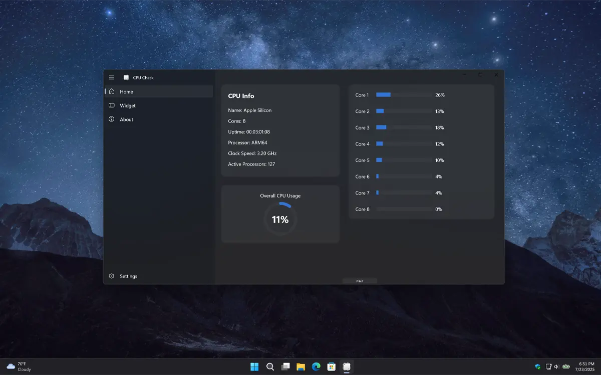 CPU information in one panel