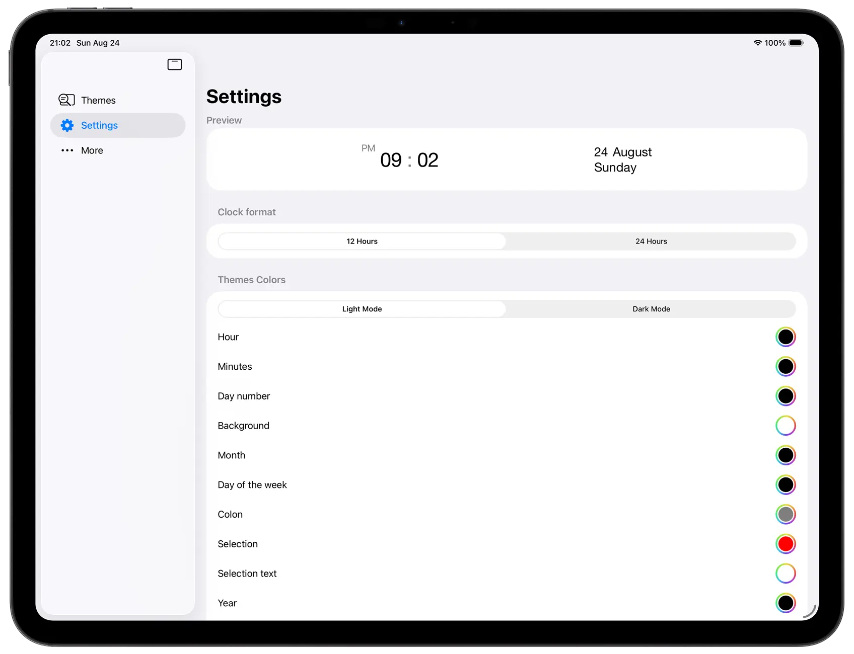 Date Today Settings page