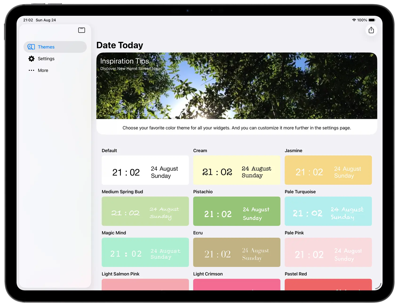 Date Today iPad themes page