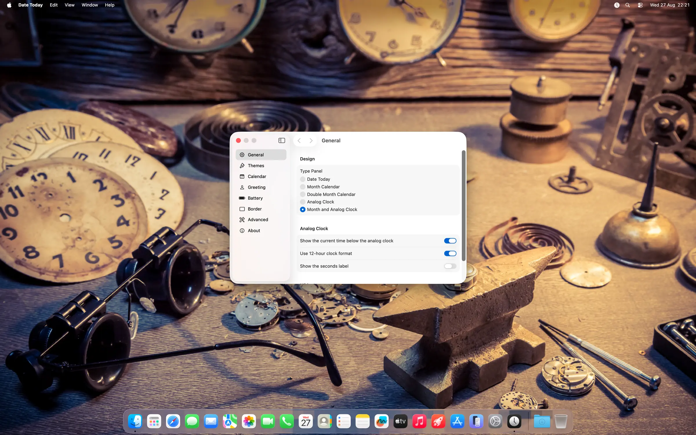 Date Today Settings window