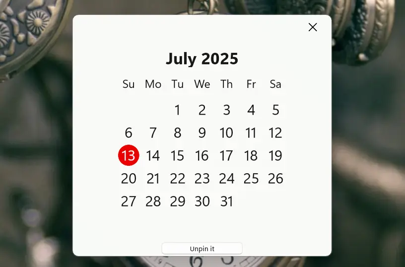 Calendar window