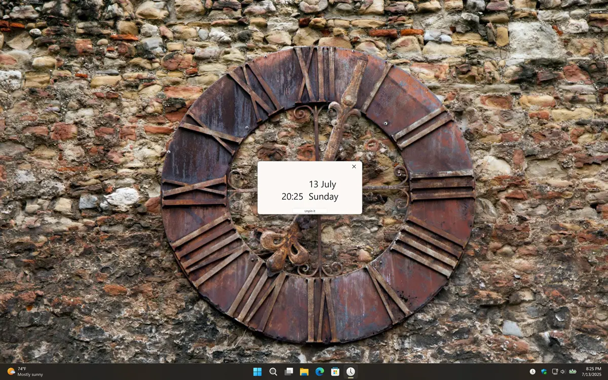 Pinned Date Today Windows app