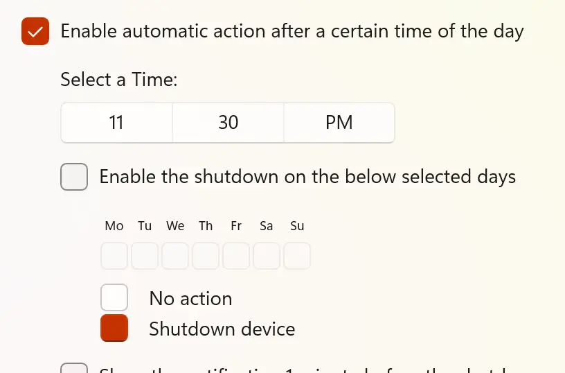 Fast Shutdown schedule timer