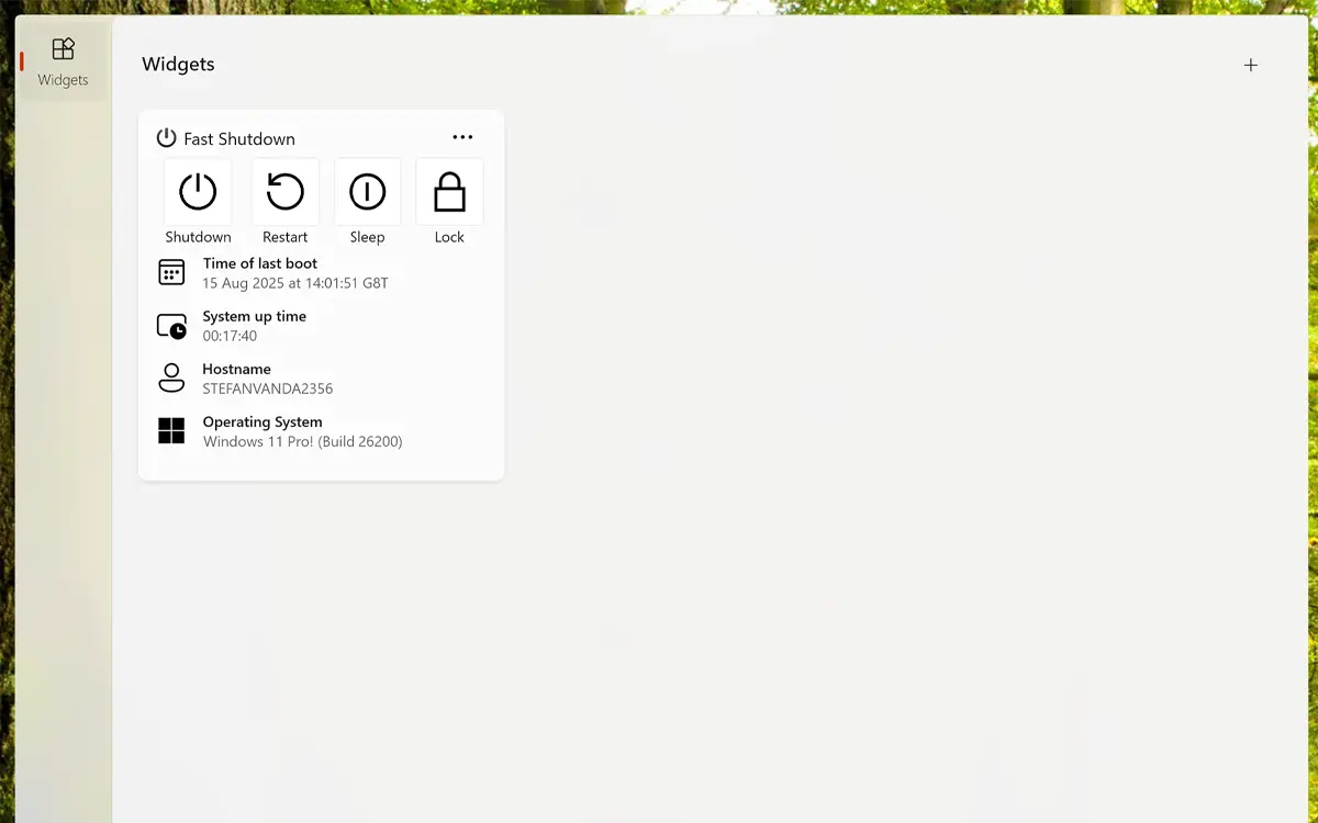 Fast Shutdown Windows 11 widget