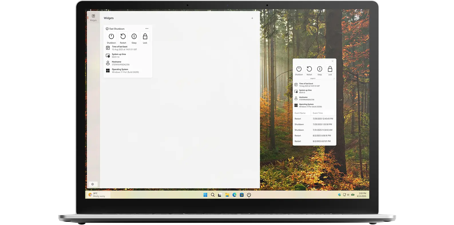 Fast Shutdown app on Windows device