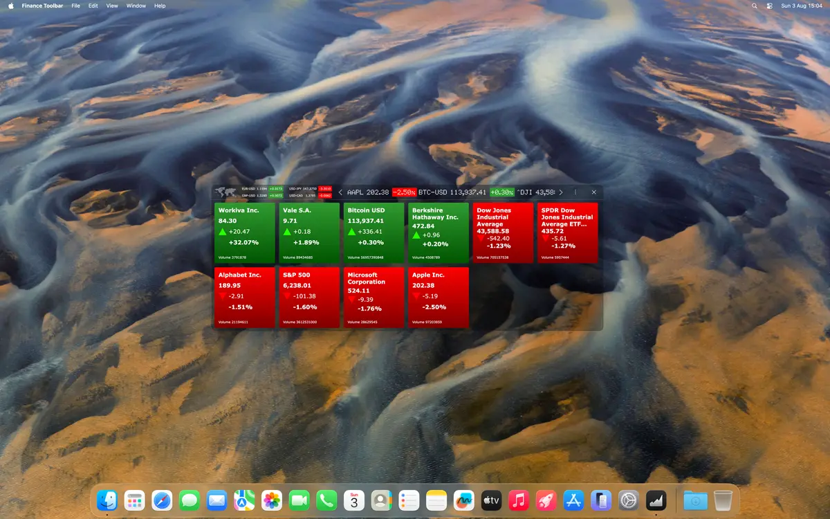 Finance Toolbar opacity window