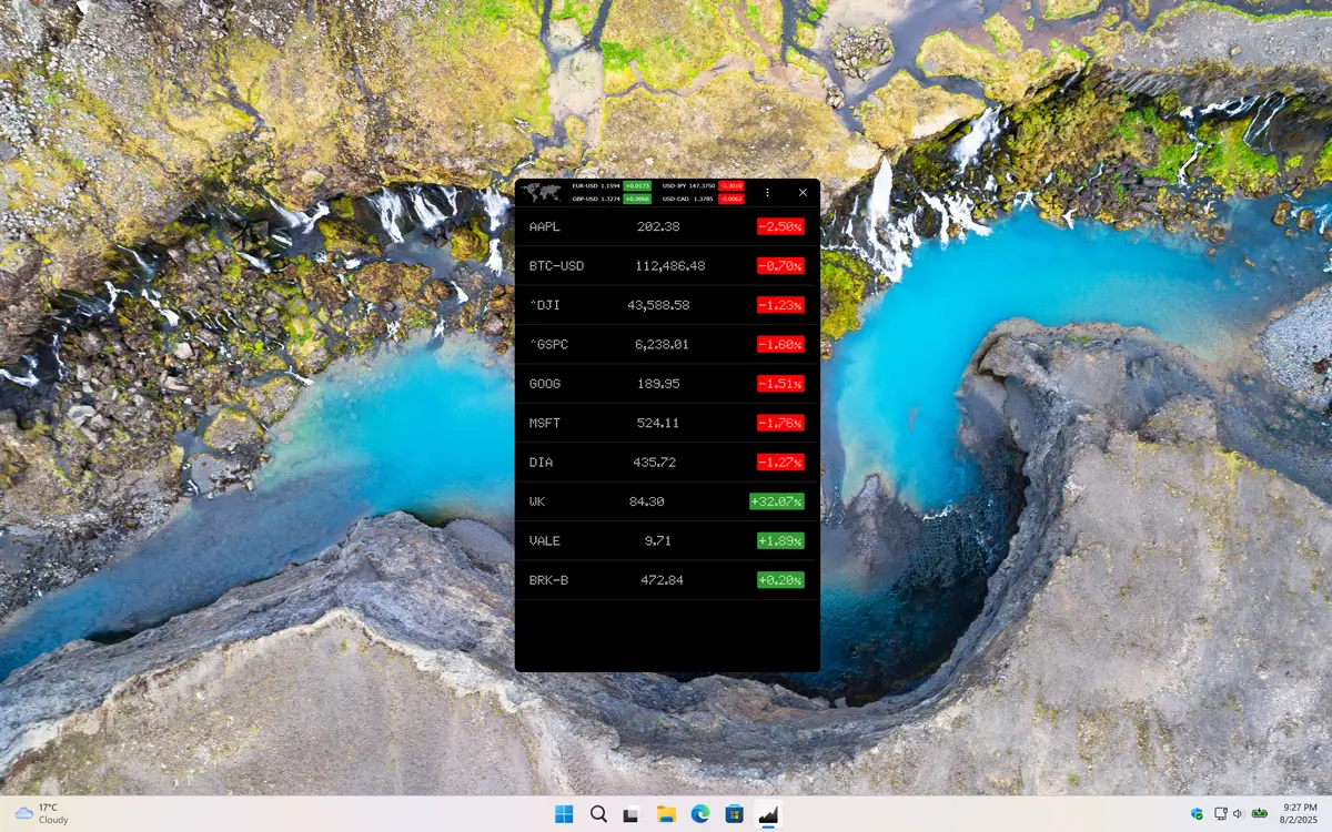 Stock ticker in one compact panel