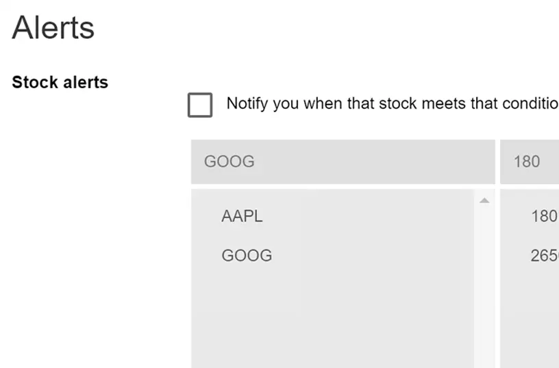 Finance Toolbar Stock alert