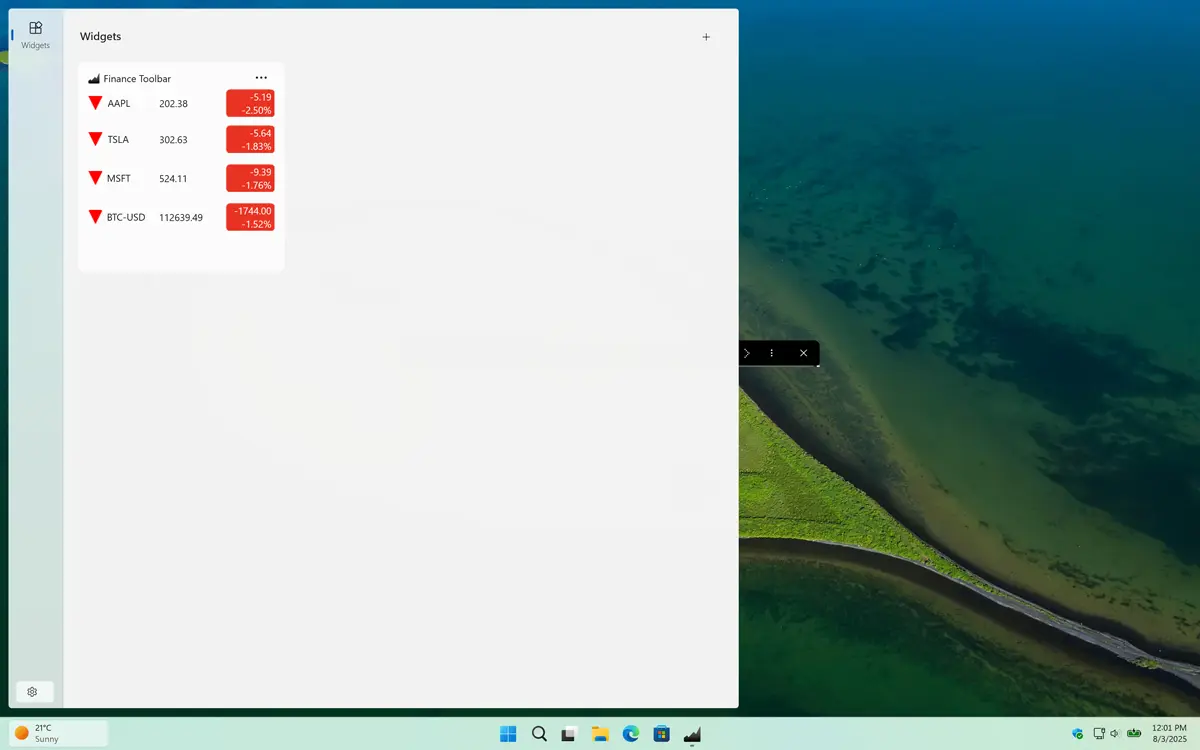 Finance Toolbar Windows 11 Widget