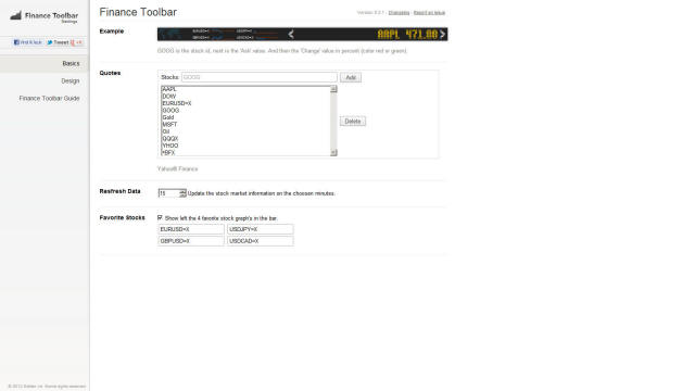 finance toolbar option finance toolbar option