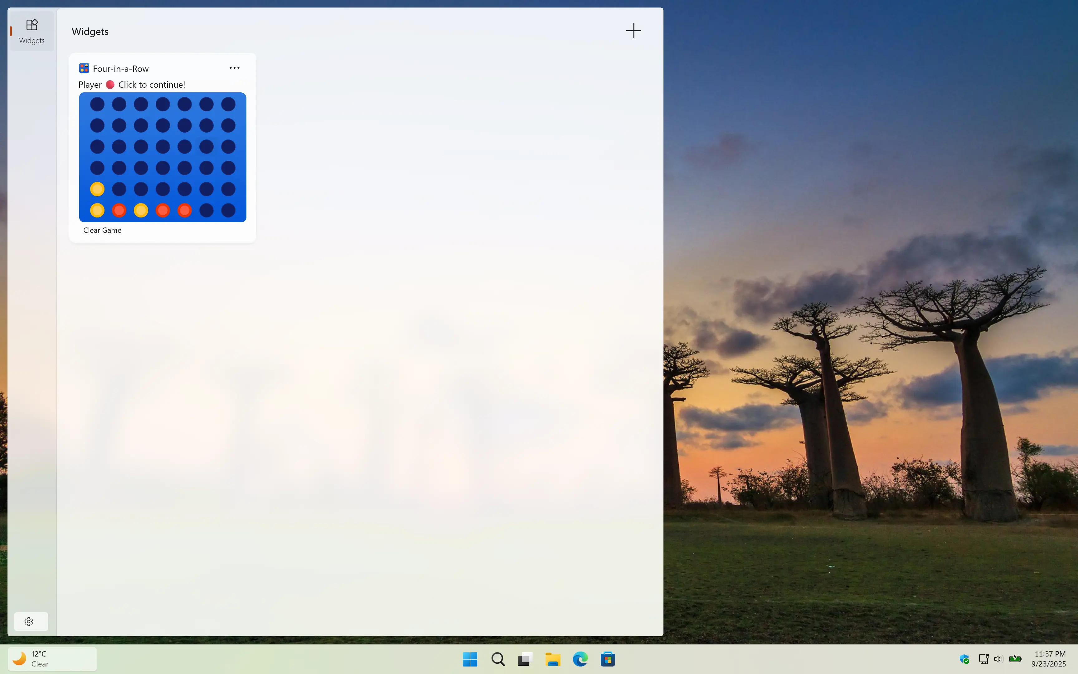 Four-in-a-Row Windows 11 widget