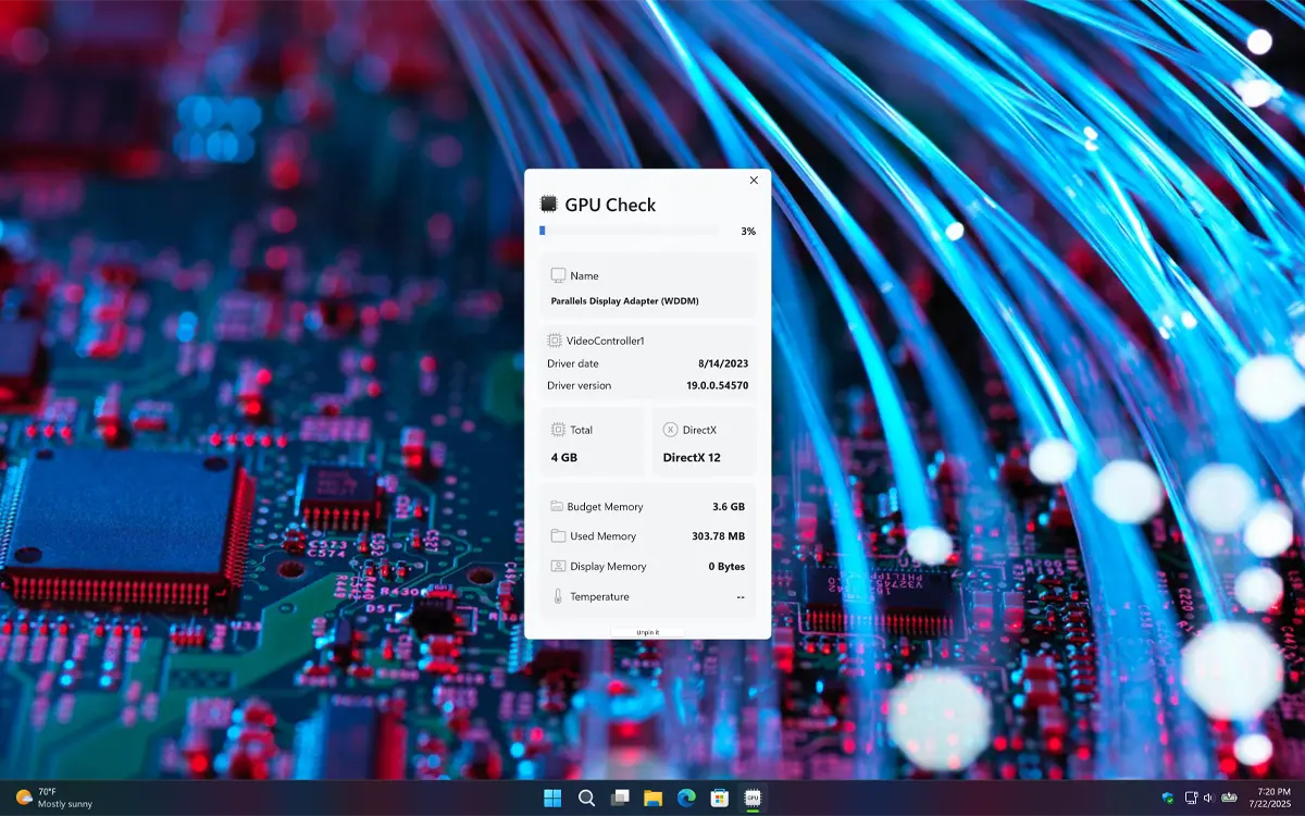 Graphic card information in one panel